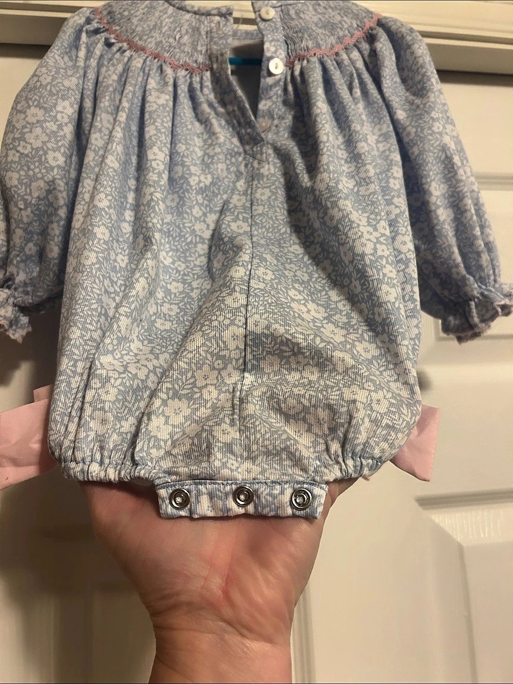 smockingbird Floral Smocked Romper Baby 9M Like New. Thanksgiving - Picture 3 of 5